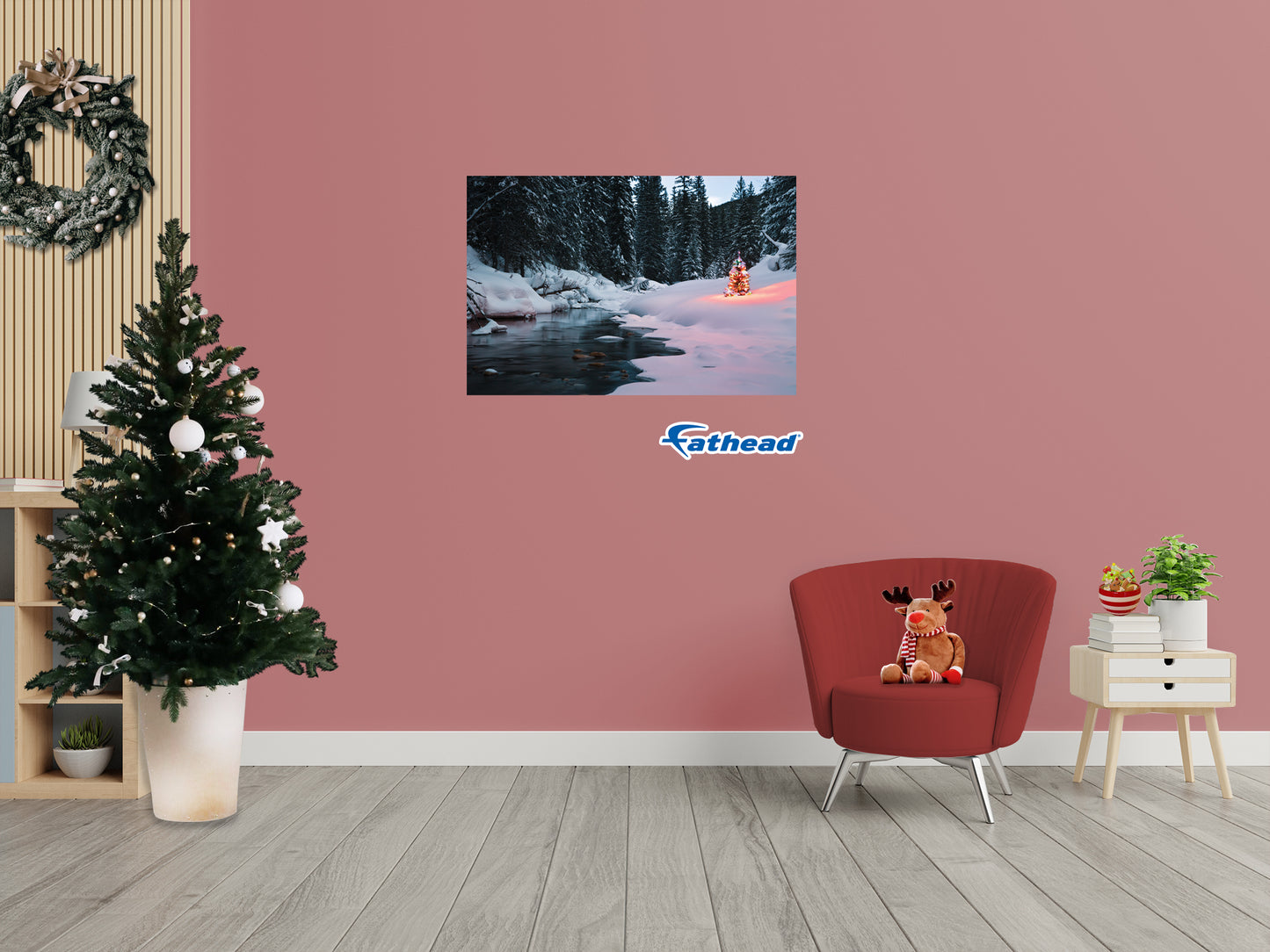 Christmas:  Tree by the River Poster        -   Removable     Adhesive Decal