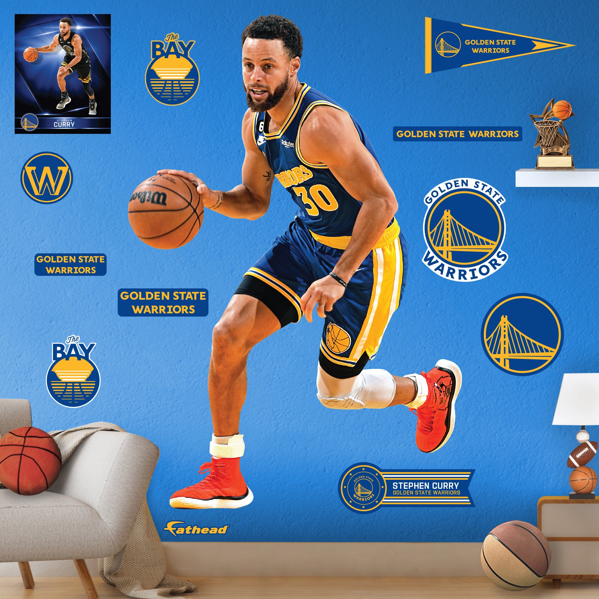 Stephen Curry Golden State Warriors Icon Blue Jersey Photo Limited