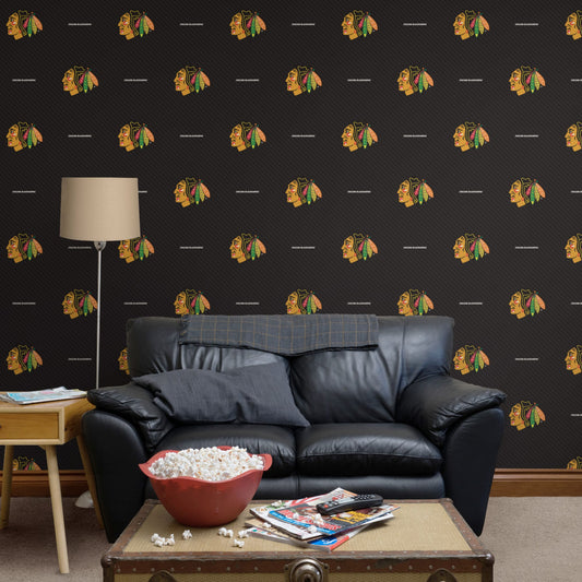 Chicago Blackhawks (Black): Stripes Pattern - Officially Licensed NHL Peel & Stick Wallpaper