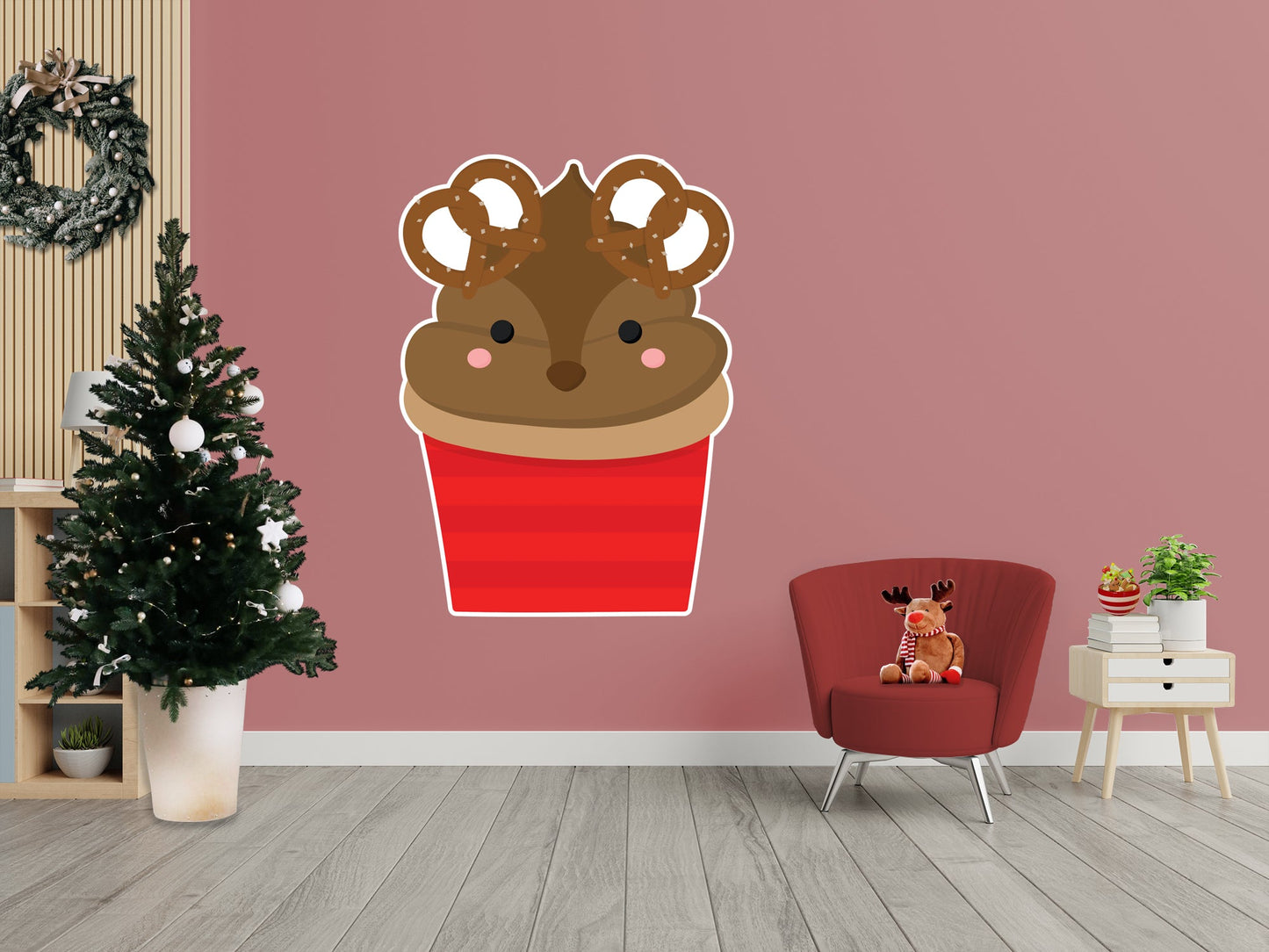 Christmas: Reindeer Cupcake Icon - Removable Adhesive Decal