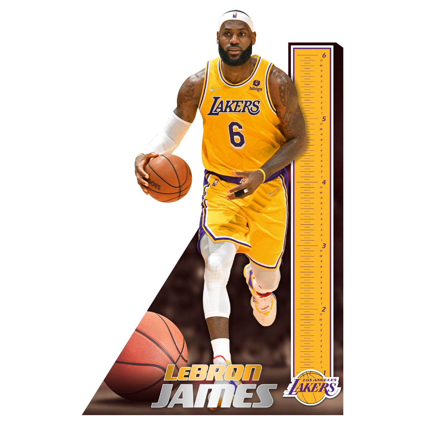 Los Angeles Lakers: LeBron James 2021 No.6 Growth Chart - NBA Removable Adhesive Wall Decal Life-Size 49W x 76H