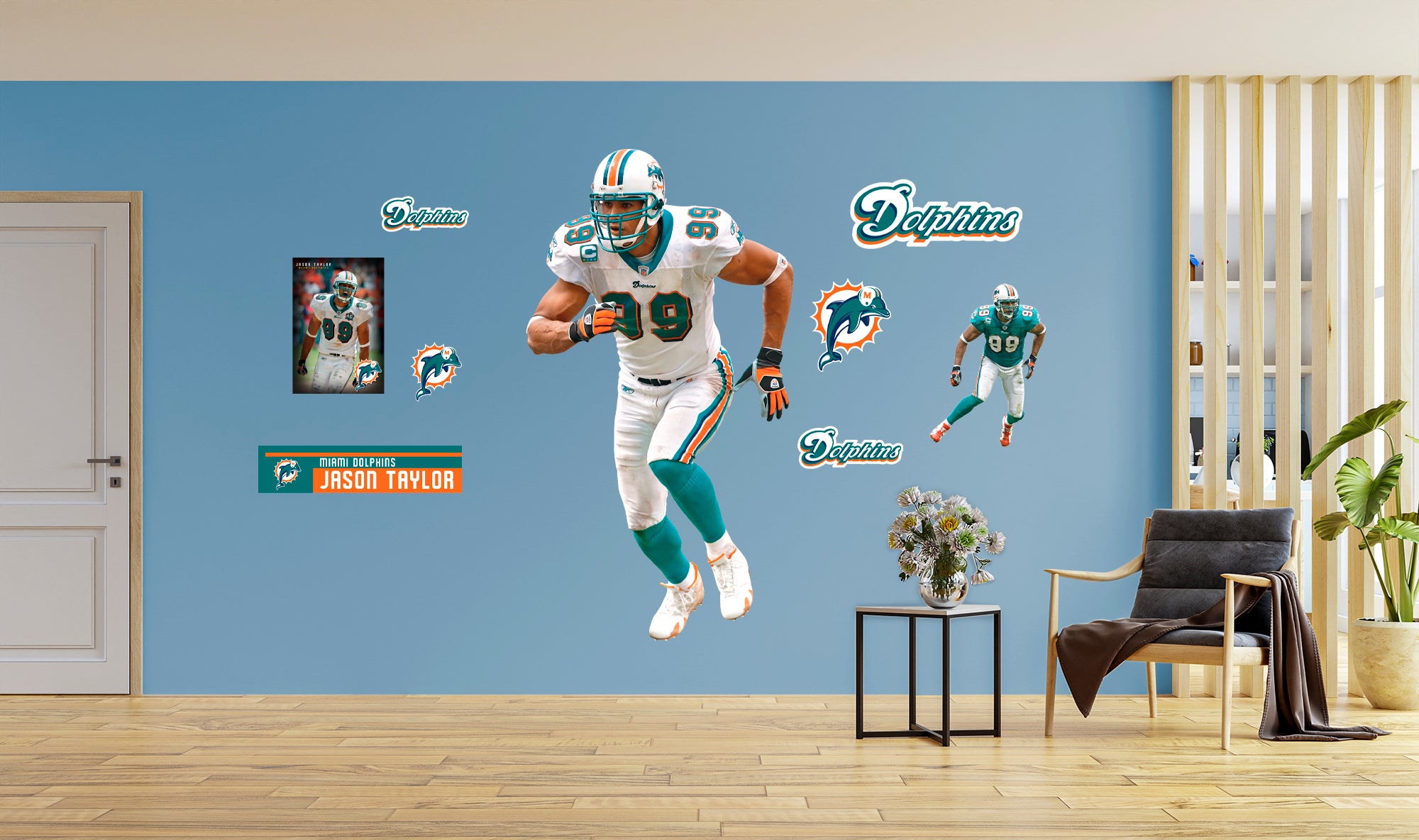 Miami Dolphins: Jason Taylor 2021 Legend - NFL Removable Adhesive Wall Decal Giant Athlete +2 Wall Decals 28'W x 51'H