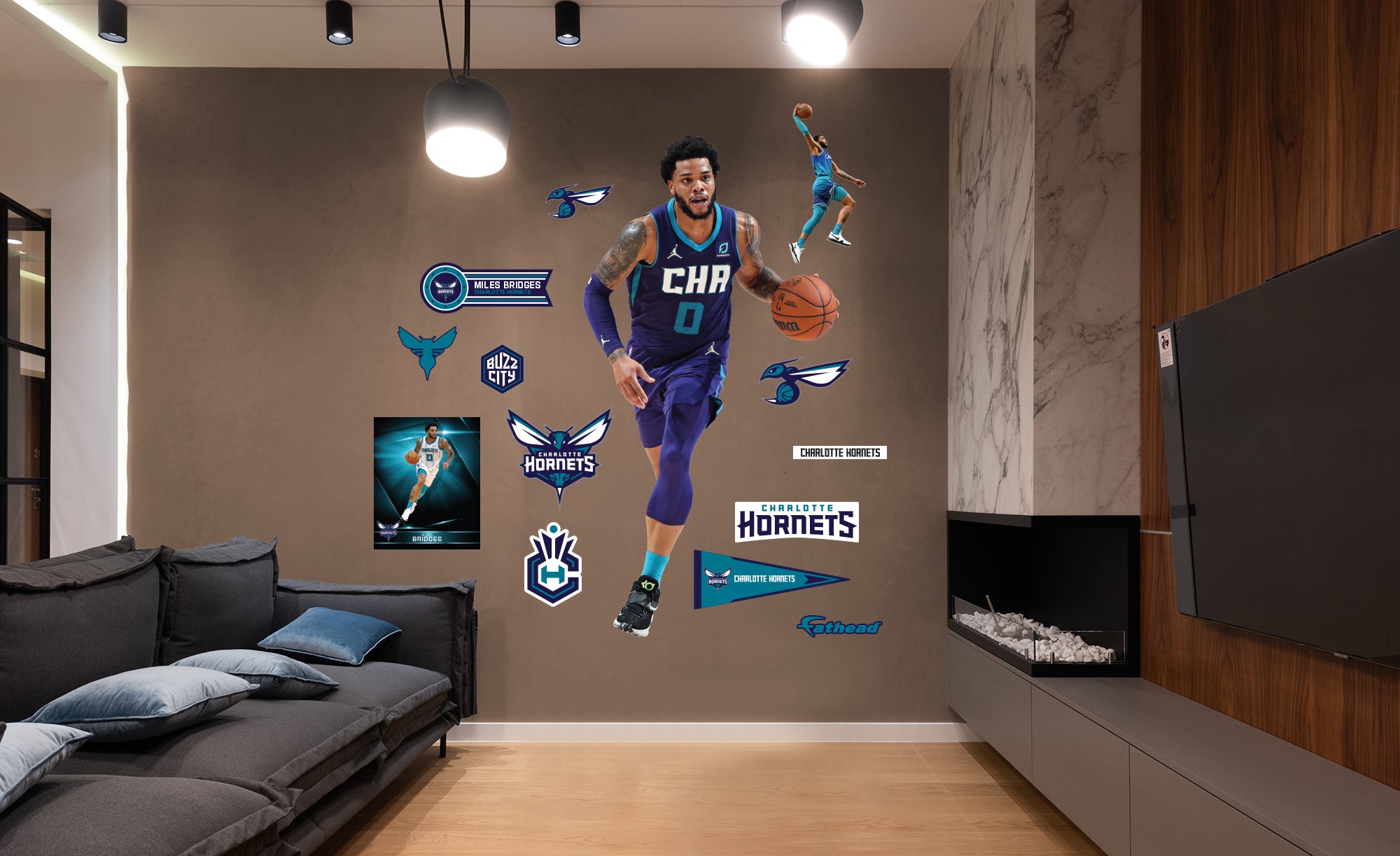 Charlotte Hornets: Miles Bridges 2021 Buzz City - NBA Removable Wall Adhesive Wall Decal Large