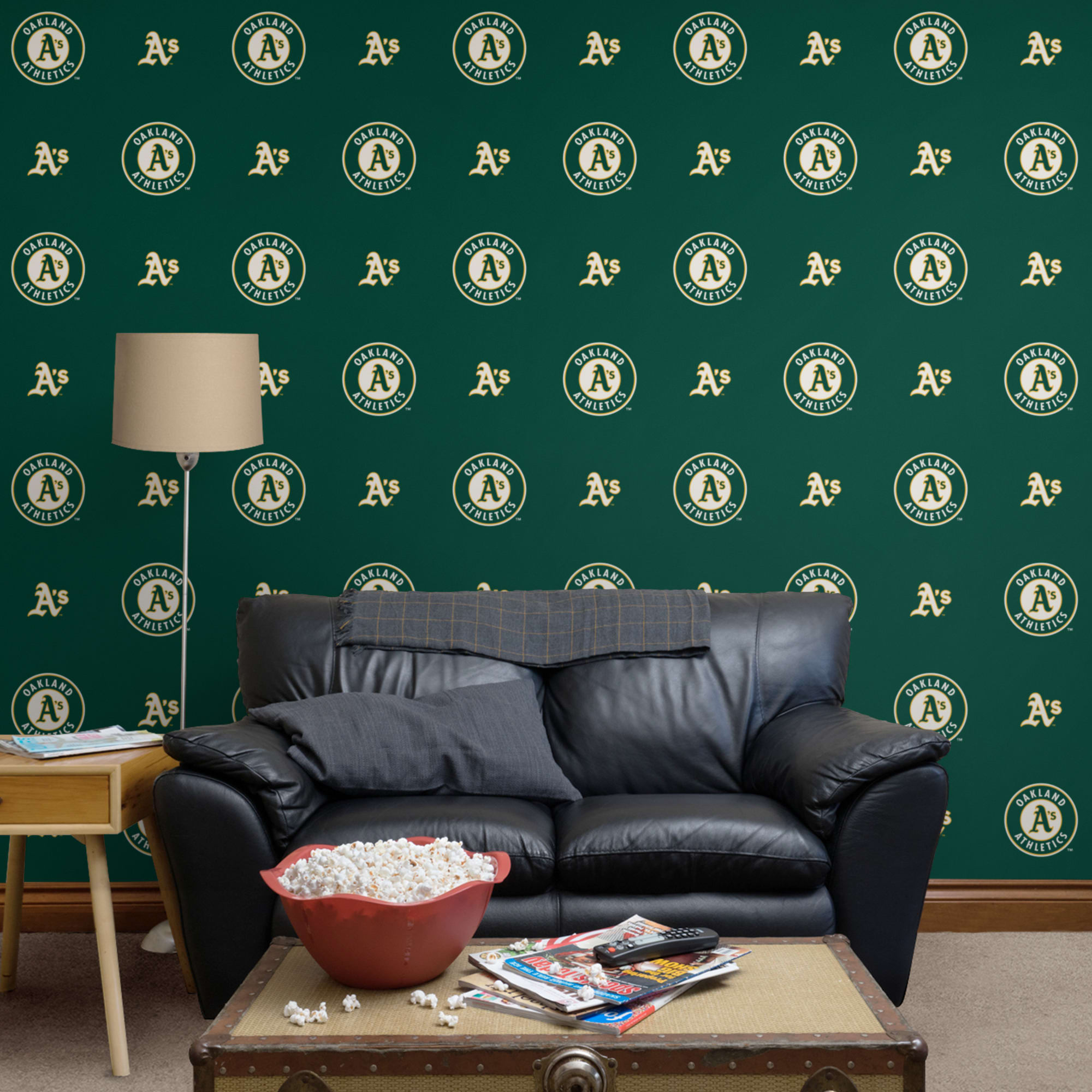 Oakland Athletics (Green): Logo Pattern - MLB Peel & Stick Wallpaper 24” x 48” 8 SF