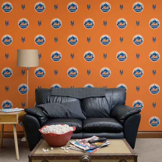 New York Mets (Orange): Logo Pattern - Officially Licensed MLB Peel & Stick Wallpaper