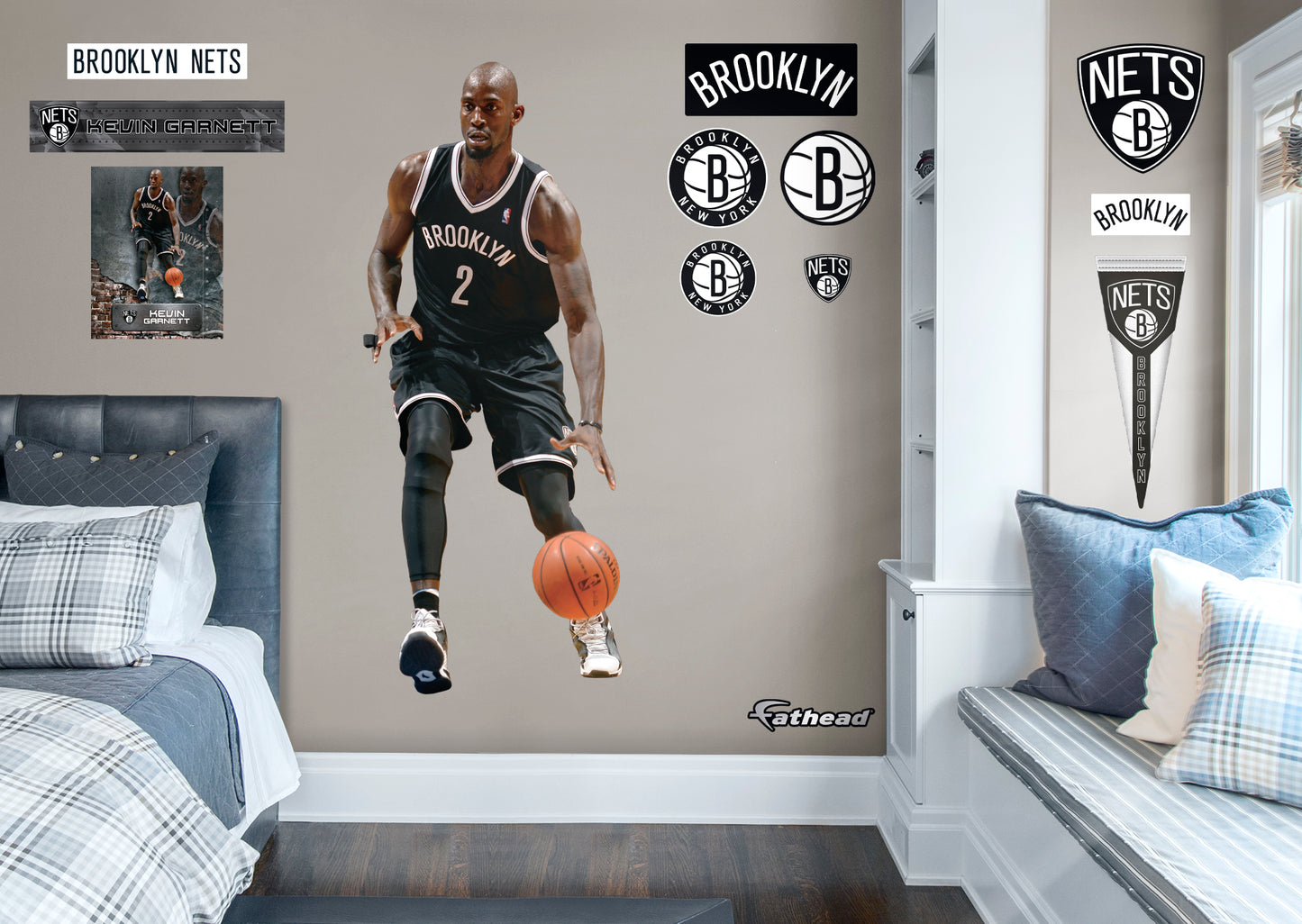 Brooklyn Nets: Kevin Garnett  Legend        - Officially Licensed NBA Removable Wall   Adhesive Decal