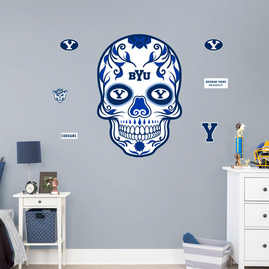 BYU Cougars:   Skull        - Officially Licensed NCAA Removable     Adhesive Decal