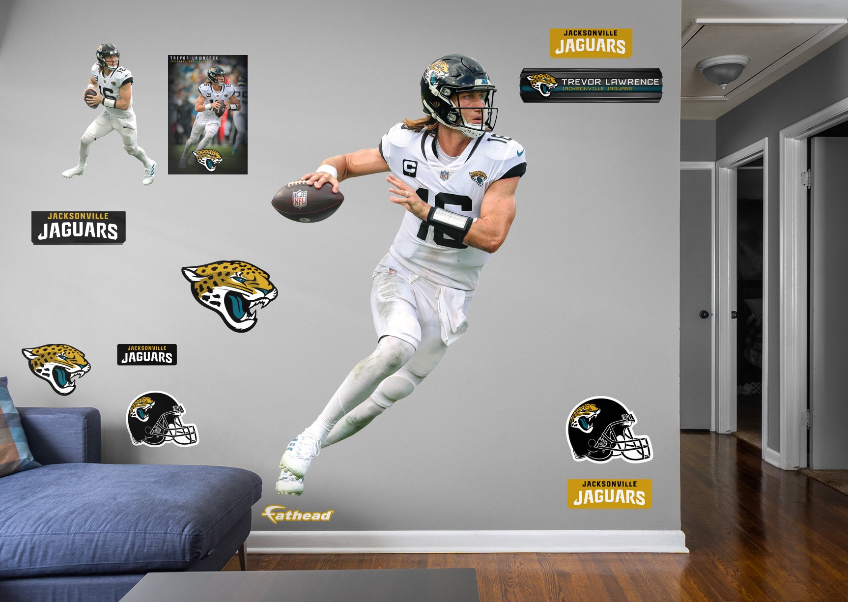 Jacksonville Jaguars: Trevor Lawrence 2021 White Jersey - NFL Removable Adhesive Wall Decal XL