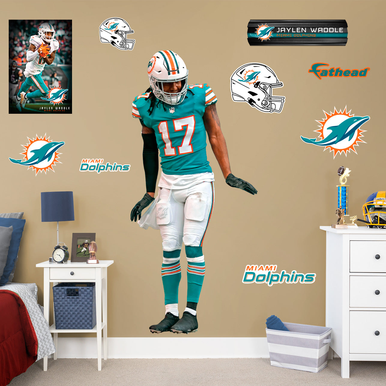 Jaylen Waddle Miami Dolphins Football Art Illustrated Poster Print