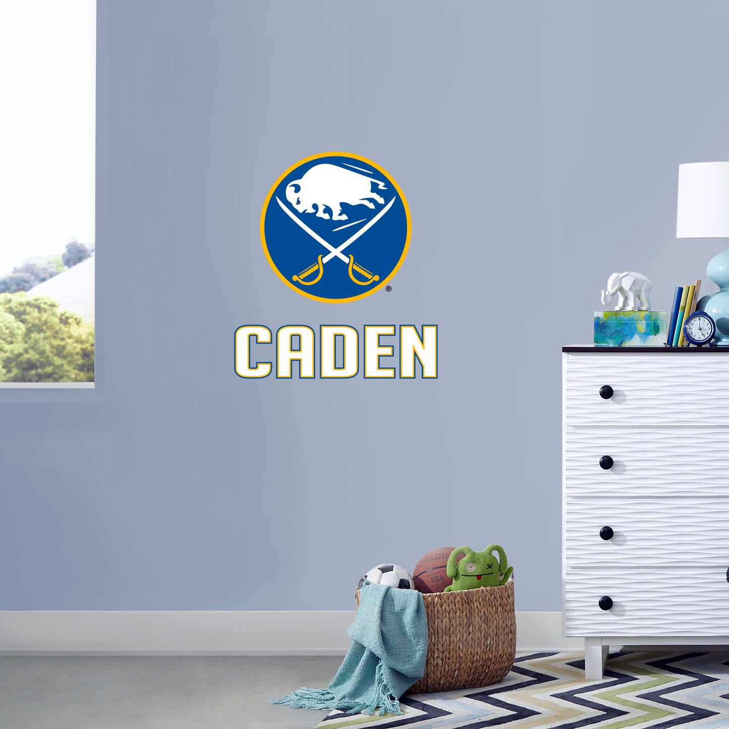 Buffalo Sabres  Stacked Personalized Name White Text PREMASK Officially Licensed NHL Removable Wall Decal