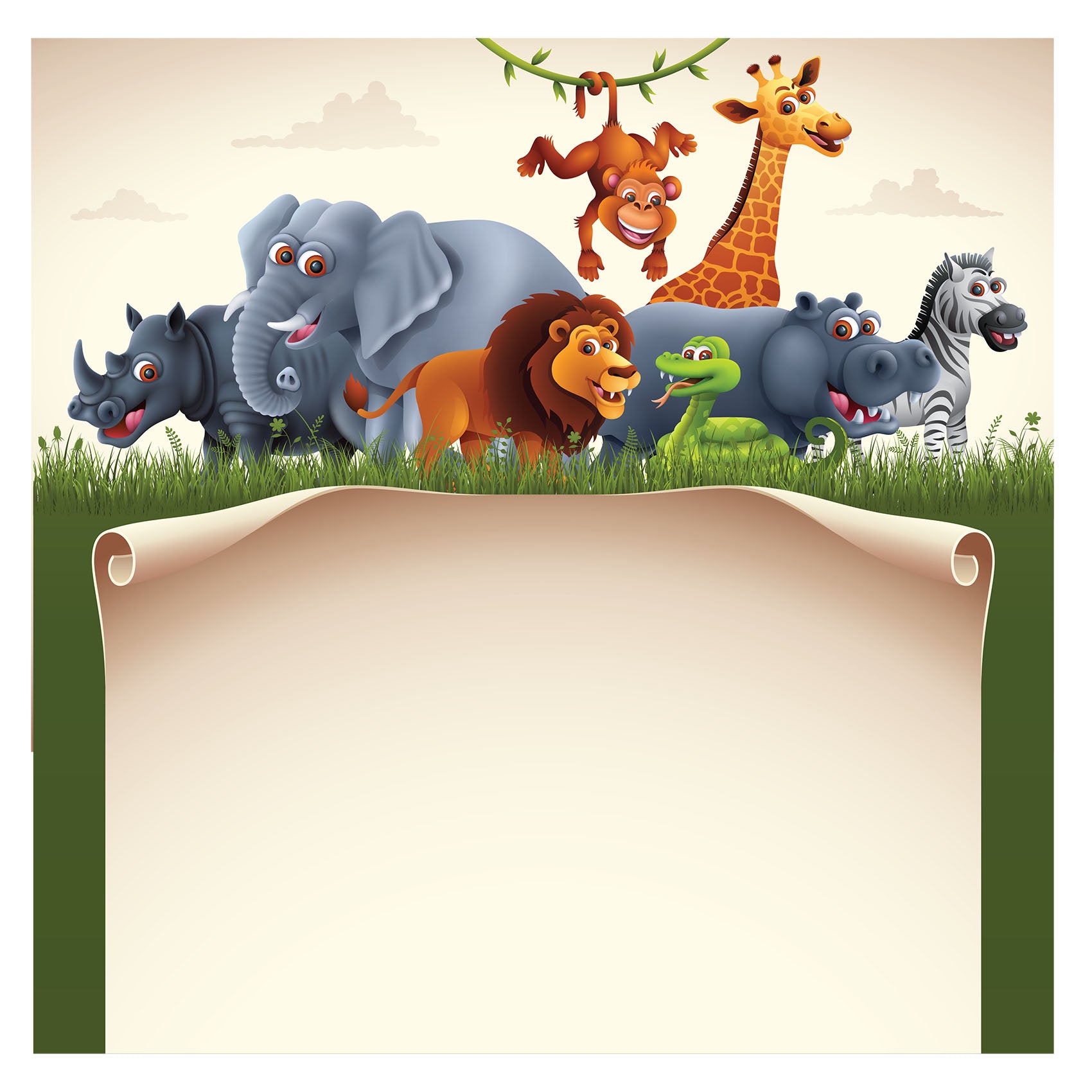 Jungle: Happy Friends Dry Erase - Removable Wall Adhesive Wall Decal Giant 38W x 38H