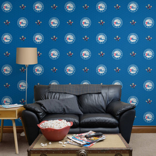 Philadelphia 76ers (Blue): Logo Pattern - Officially Licensed NBA Peel & Stick Wallpaper