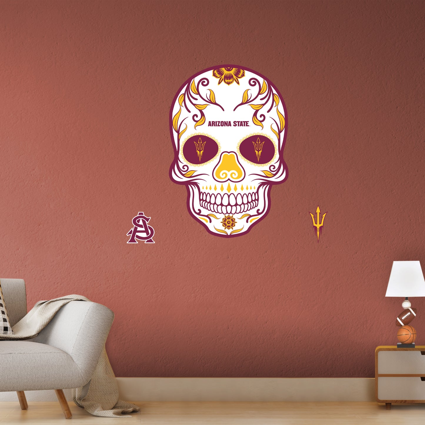 Arizona State Sun Devils:   Skull        - Officially Licensed NCAA Removable     Adhesive Decal