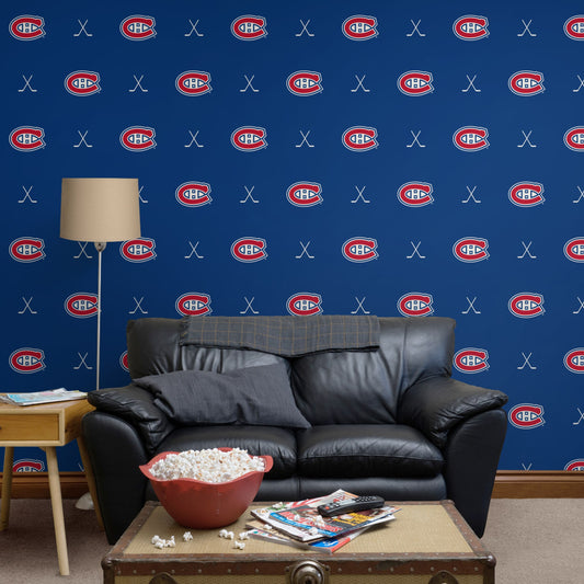 Montreal Canadiens (Blue): Sticks Pattern - Officially Licensed NHL Peel & Stick Wallpaper