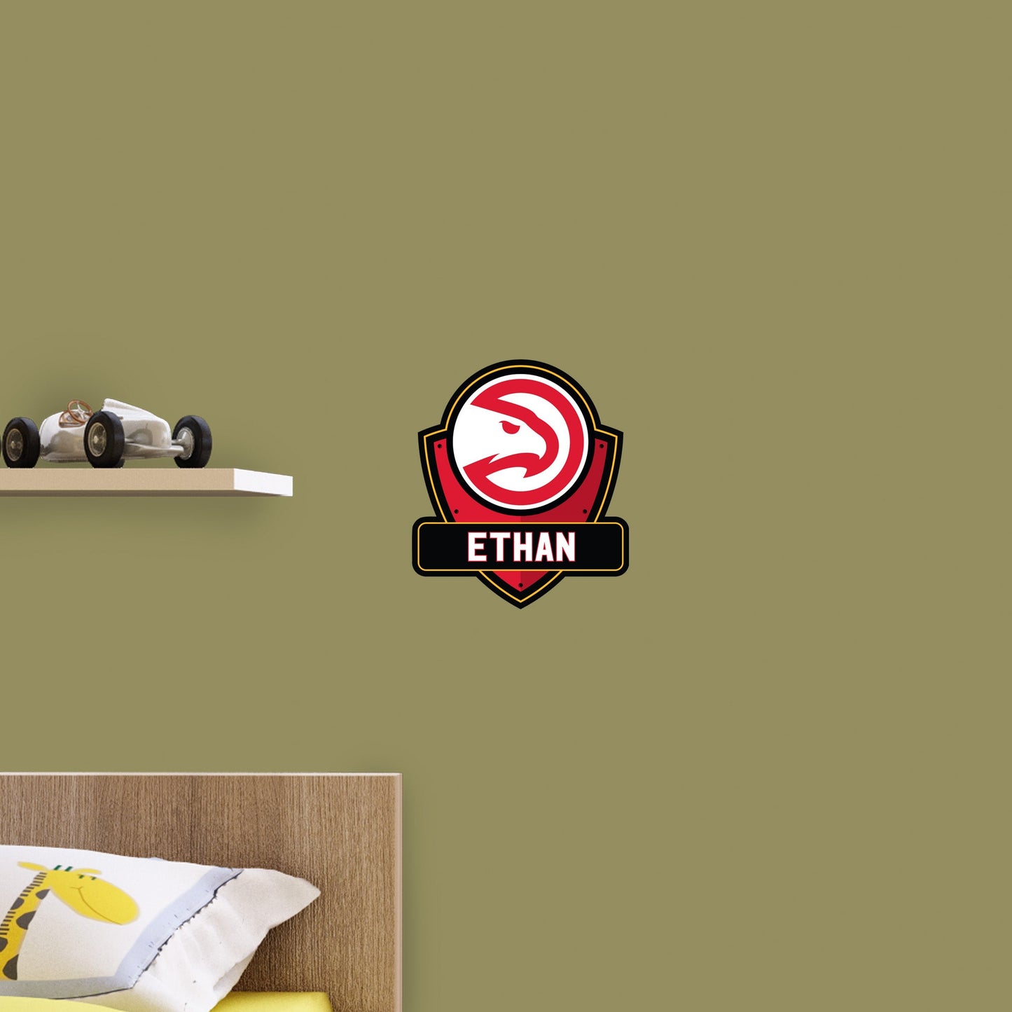 Atlanta Hawks: Badge Personalized Name - Officially Licensed NBA Removable Adhesive Decal