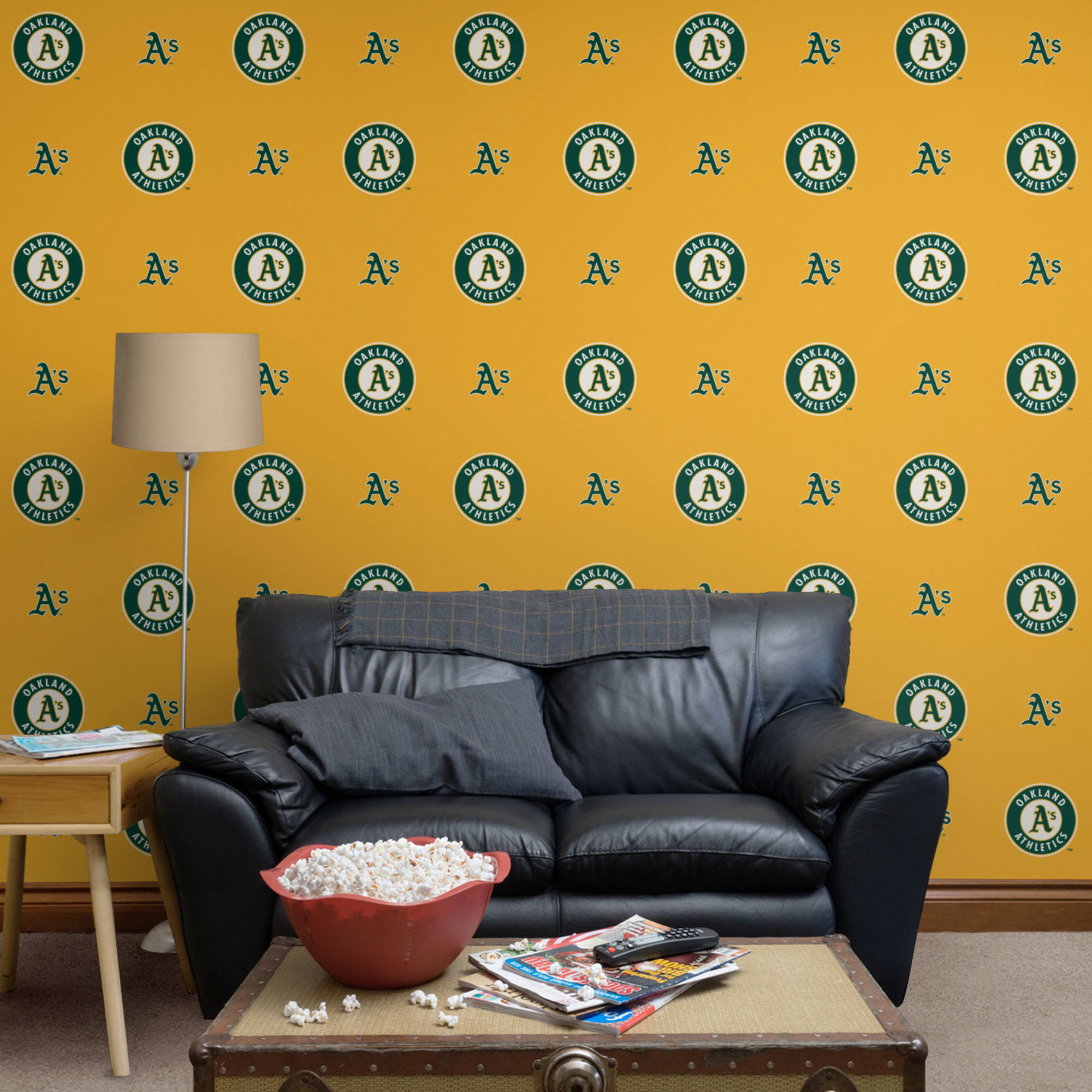 Oakland Athletics (Yellow): Logo Pattern - MLB Peel & Stick Wallpaper 24” x 48” 8 SF