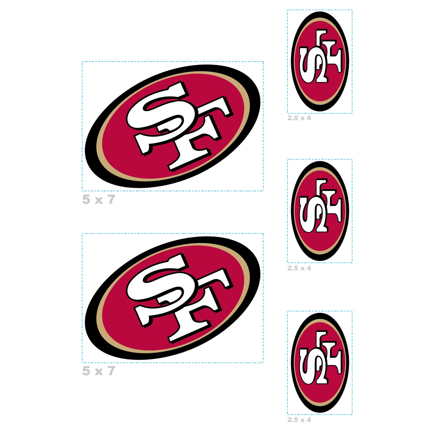 Sheet of 5 -San Francisco 49ers:   Logo Minis        - Officially Licensed NFL Removable Wall   Adhesive Decal