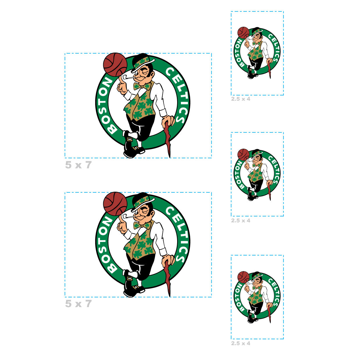 Sheet of 5 -Boston Celtics:   Logos Mini        - Officially Licensed NBA Removable Wall   Adhesive Decal
