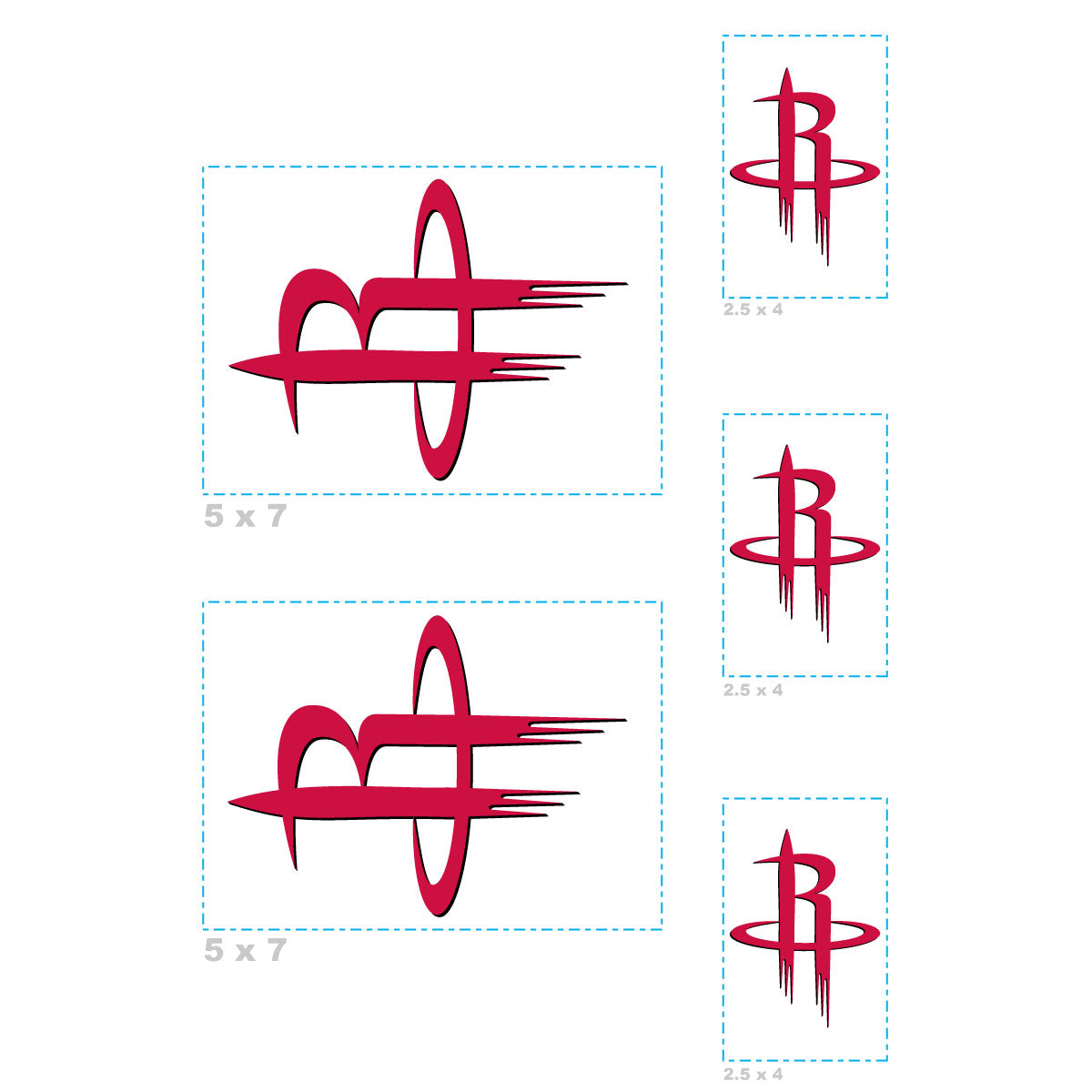Sheet of 5 -Houston Rockets:   Logos Mini        - Officially Licensed NBA Removable Wall   Adhesive Decal