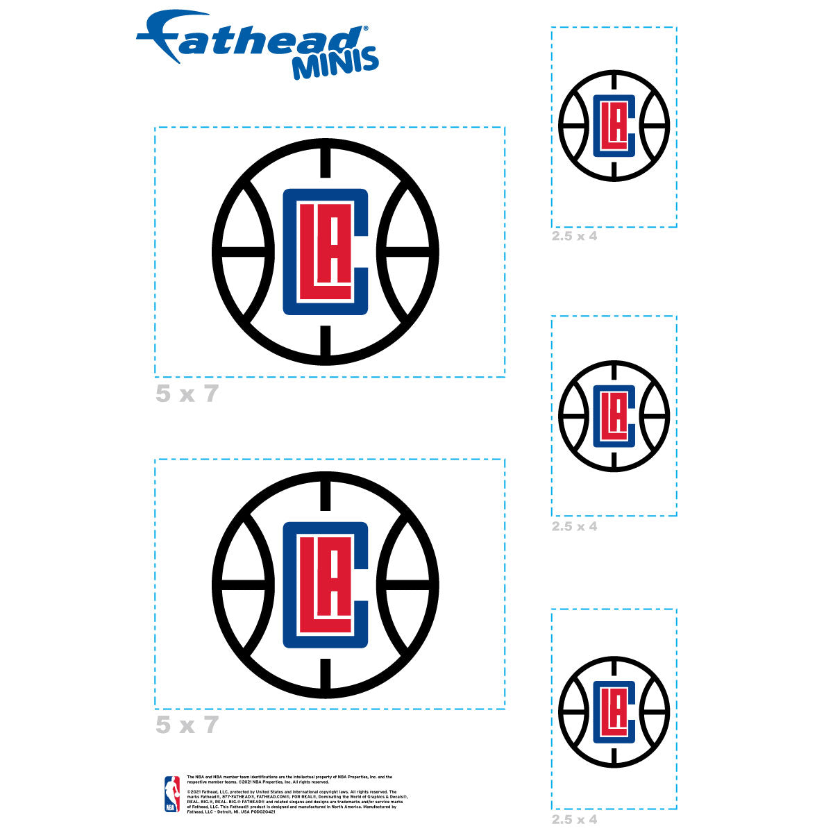 Sheet of 5 -Los Angeles Clippers:   Logos Mini        - Officially Licensed NBA Removable Wall   Adhesive Decal