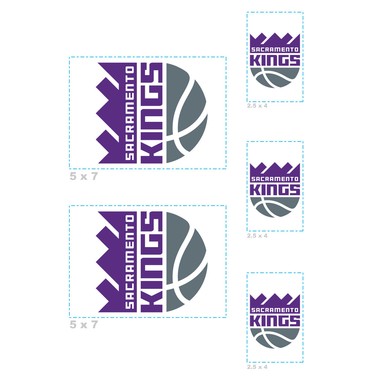 Sheet of 5 -Sacramento Kings:   Logos Mini        - Officially Licensed NBA Removable Wall   Adhesive Decal