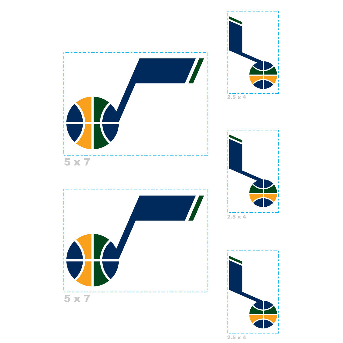 Sheet of 5 -Utah Jazz:   Logos Mini        - Officially Licensed NBA Removable Wall   Adhesive Decal