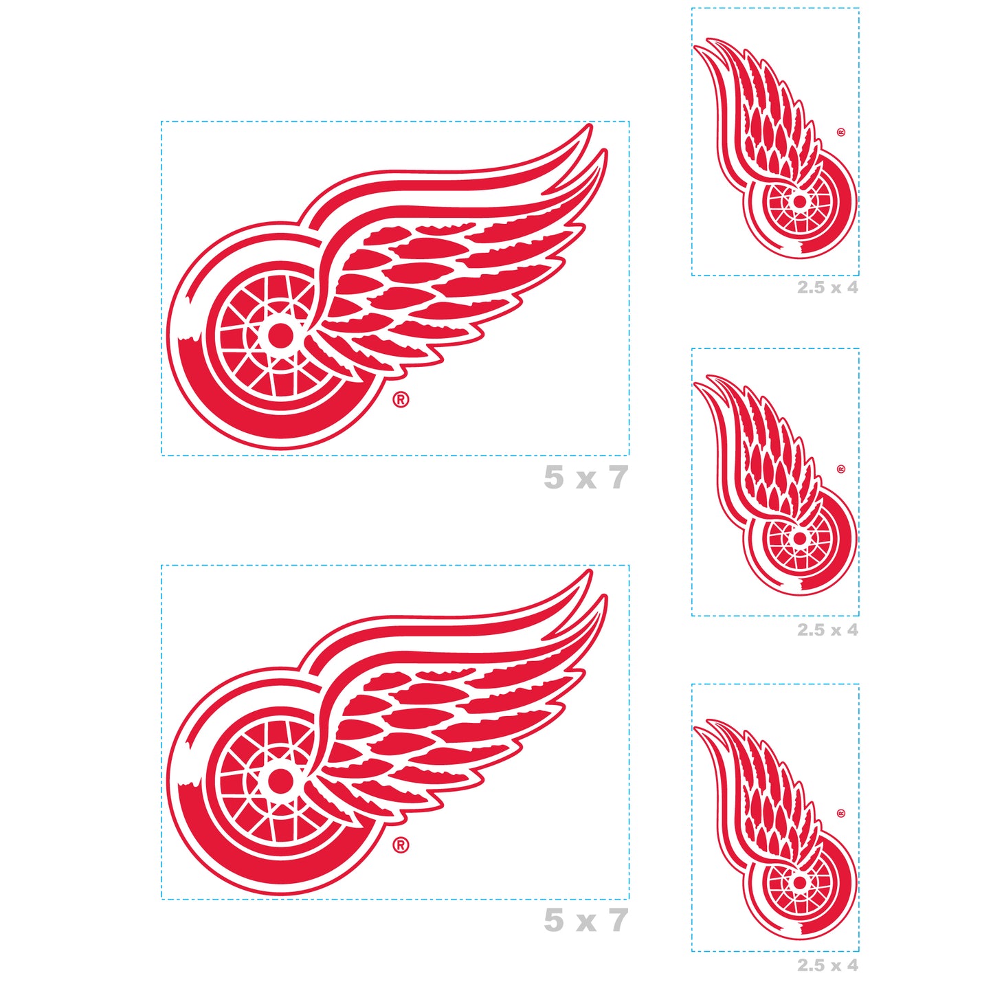 Sheet of 5 -Detroit Red Wings:   Logo Minis        - Officially Licensed NHL Removable    Adhesive Decal