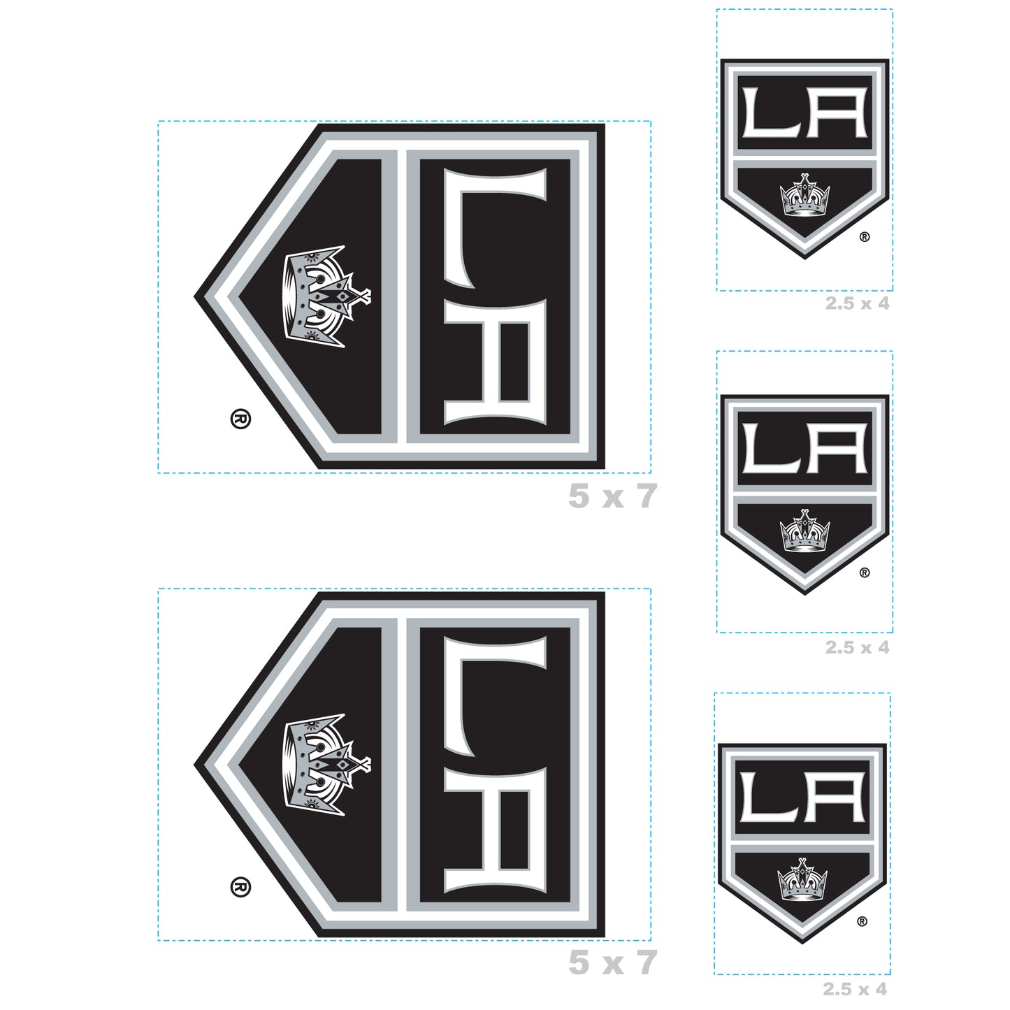 Sheet of 5 -Los Angeles Kings:   Logo Minis        - Officially Licensed NHL Removable    Adhesive Decal