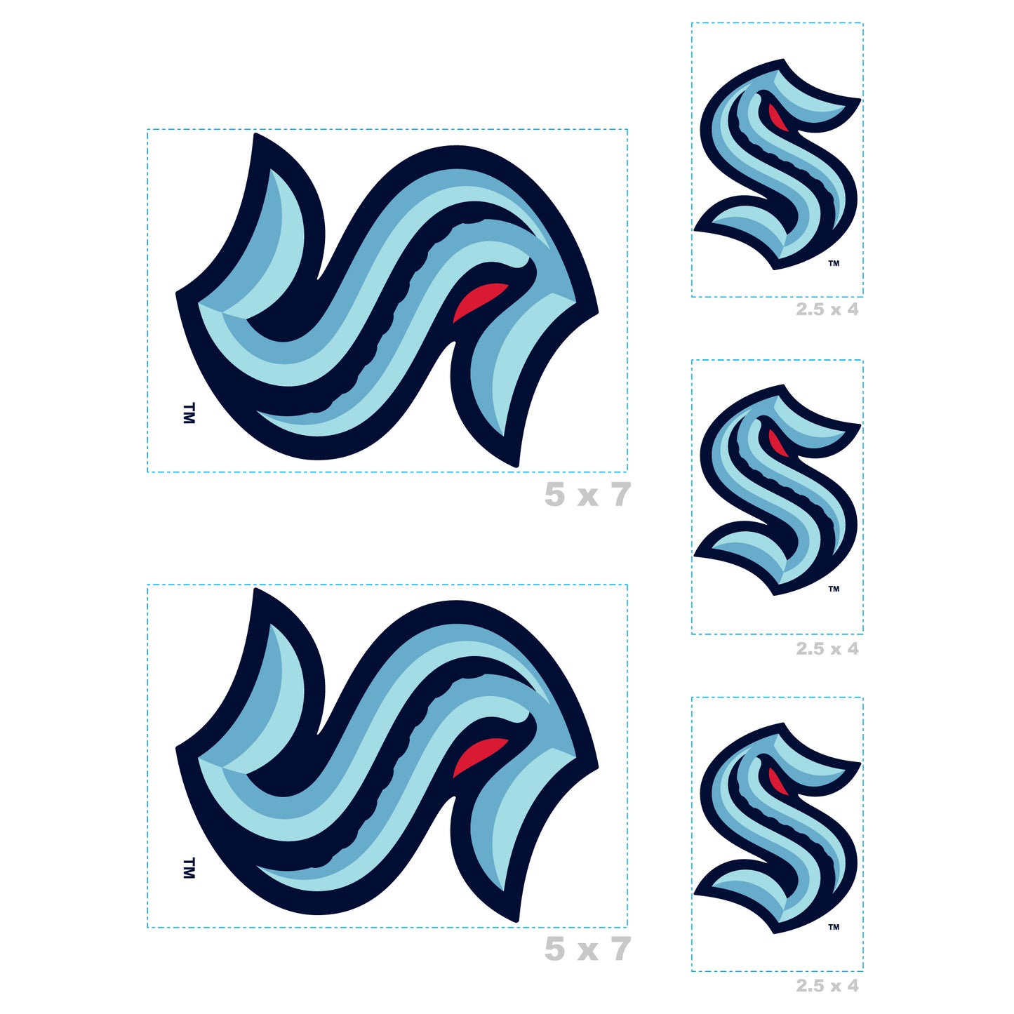 Sheet of 5 -Seattle Kraken:   Logo Minis        - Officially Licensed NHL Removable    Adhesive Decal