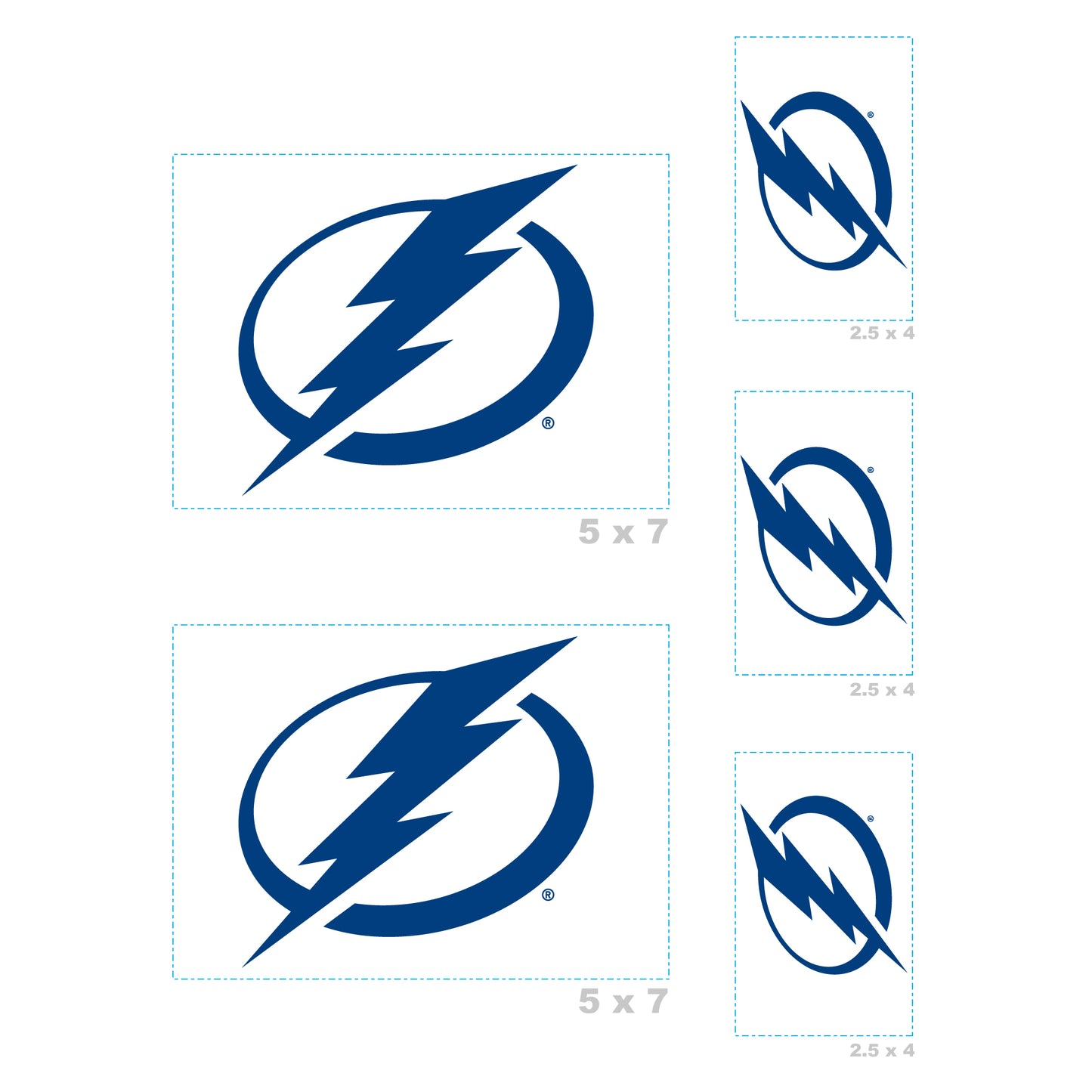 Sheet of 5 -Tampa Bay Lightning:   Logo Minis        - Officially Licensed NHL Removable    Adhesive Decal