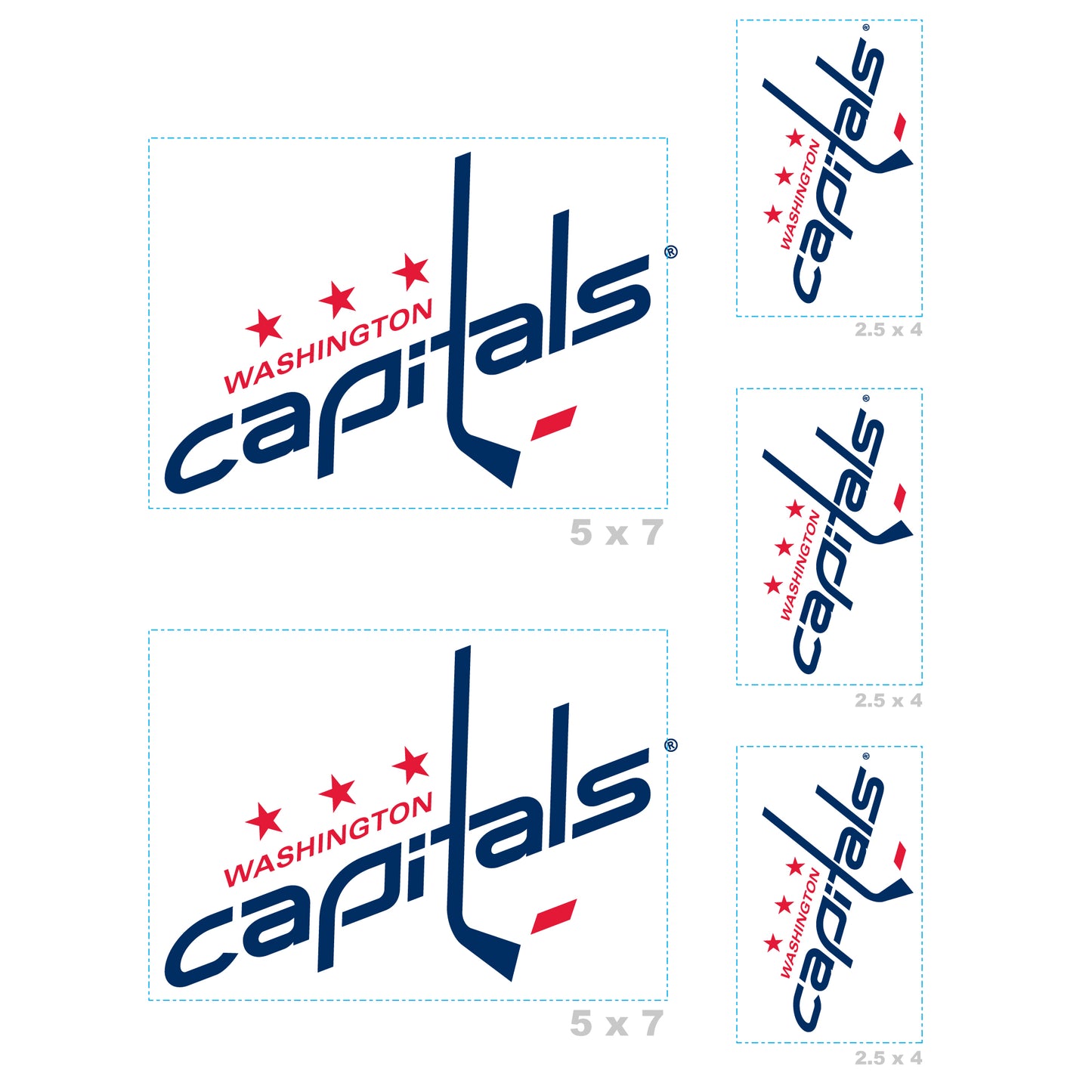 Sheet of 5 -Washington Capitals:   Logo Minis        - Officially Licensed NHL Removable    Adhesive Decal
