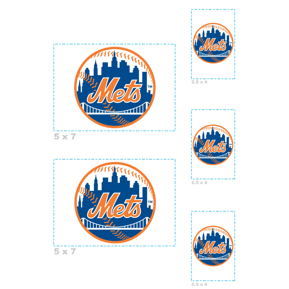Sheet of 5 -New York Mets:   Logo Minis        - Officially Licensed MLB Removable Wall   Adhesive Decal