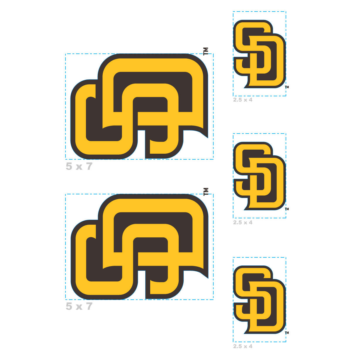 Sheet of 5 -San Diego Padres:   Logo Minis        - Officially Licensed MLB Removable Wall   Adhesive Decal