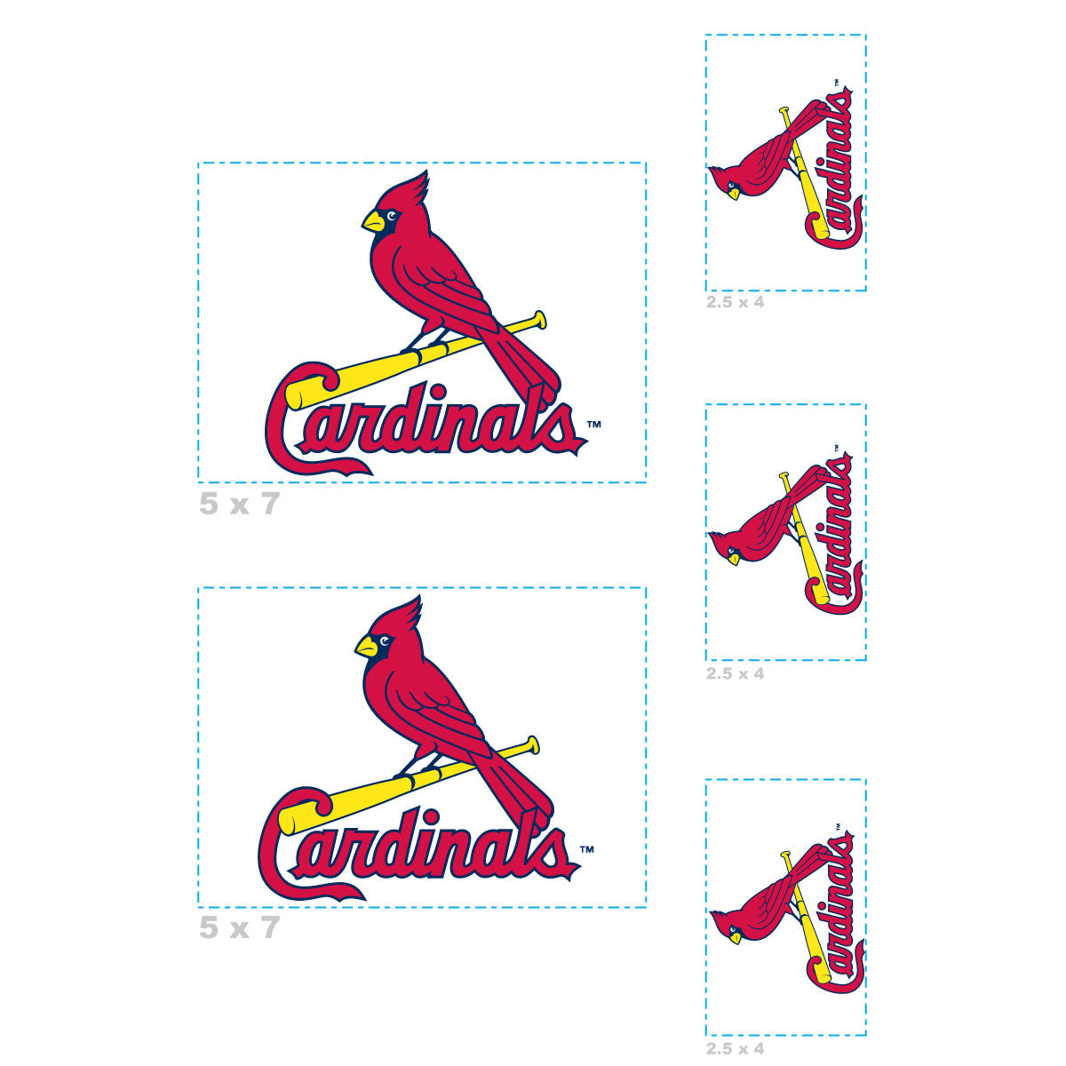 Sheet of 5 -St. Louis Cardinals:   Logo Minis        - Officially Licensed MLB Removable Wall   Adhesive Decal