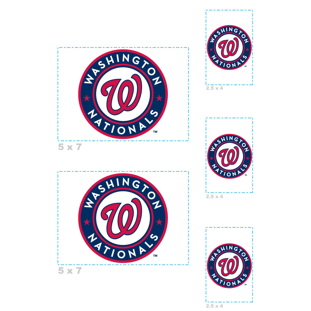 Sheet of 5 -Washington Nationals:   Logo Minis        - Officially Licensed MLB Removable Wall   Adhesive Decal