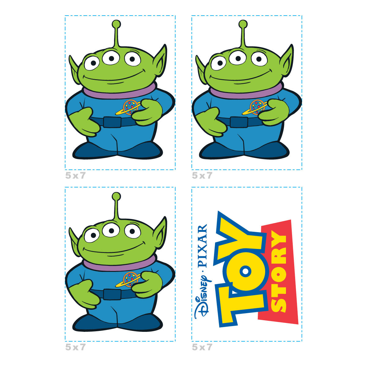 Sheet of 4 -TOY STORY: Aliens Minis        - Officially Licensed Disney Removable Wall   Adhesive Decal