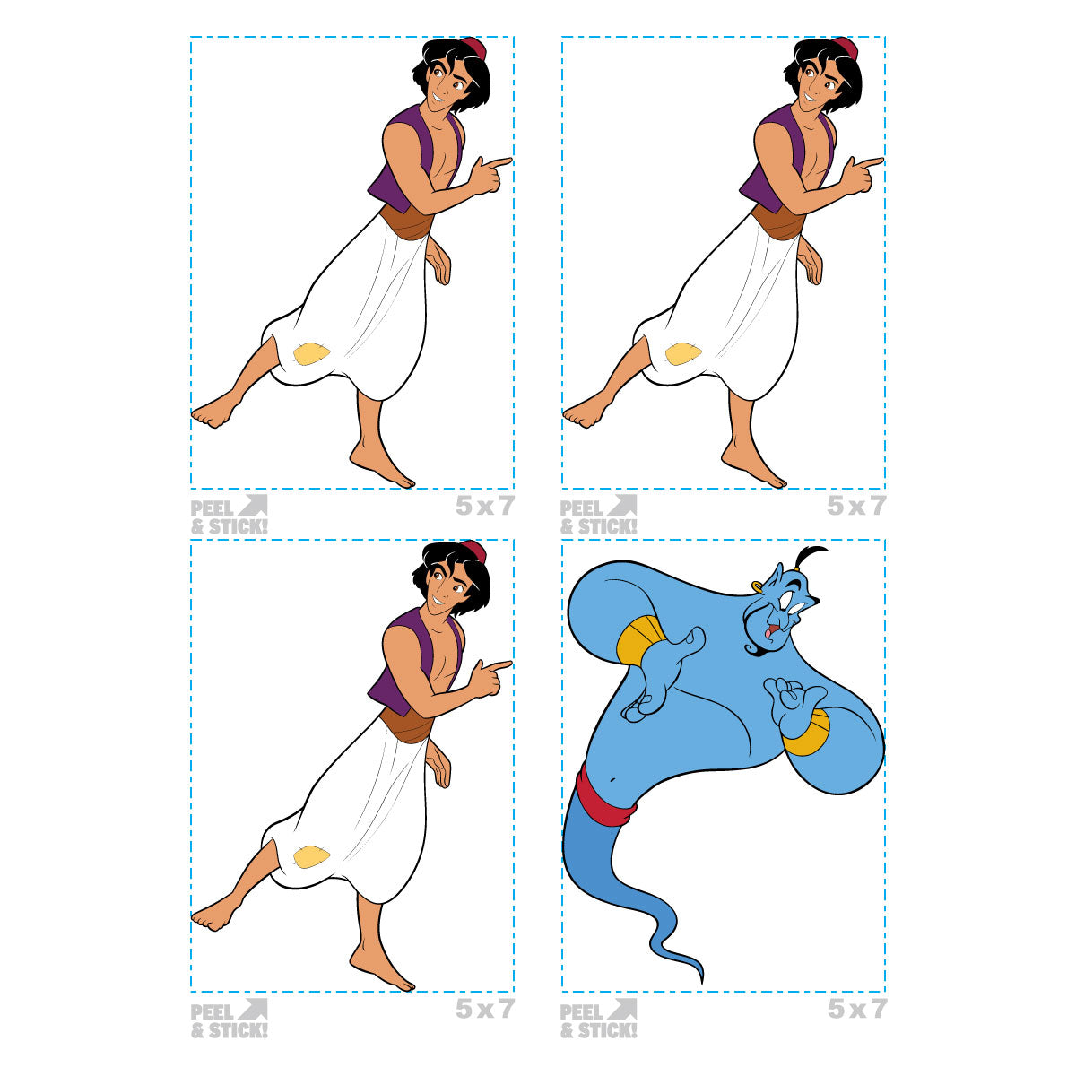 Sheet of 4 -Aladdin:  Minis        - Officially Licensed Disney Removable Wall   Adhesive Decal