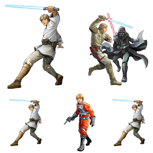 Sheet of 5 -Luke Line Art Minis        - Officially Licensed Star Wars Removable    Adhesive Decal