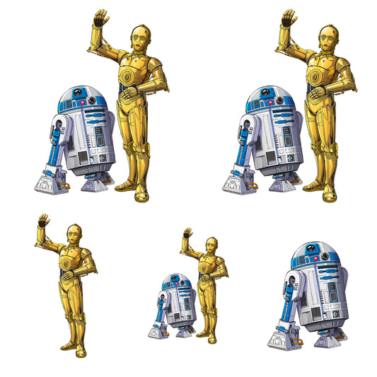Sheet of 5 -C-3PO and R2-D2 Line Art Minis        - Officially Licensed Star Wars Removable    Adhesive Decal