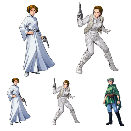 Sheet of 5 -Princess Leia Line Art Minis        - Officially Licensed Star Wars Removable    Adhesive Decal
