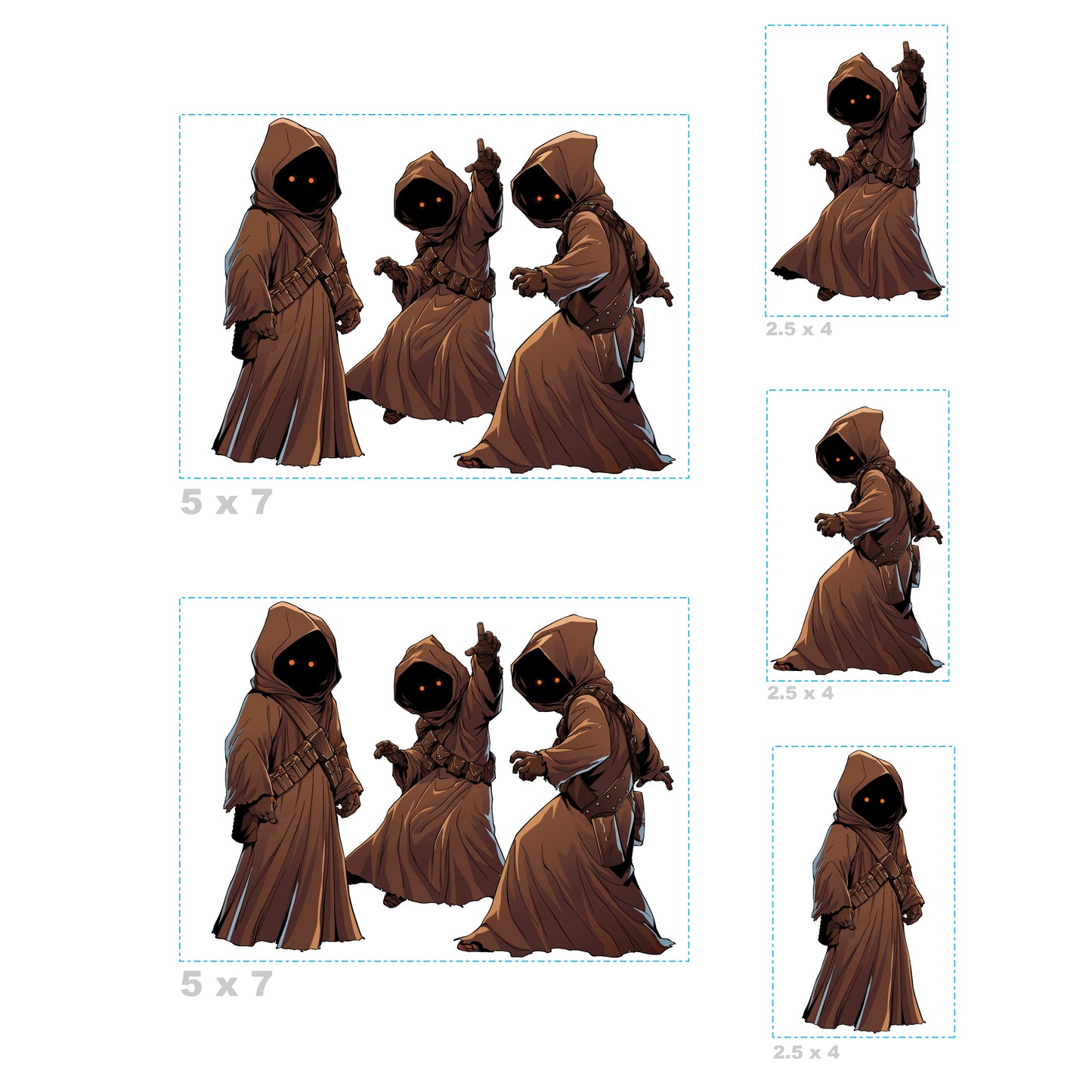 Sheet of 5 -Jawa Line Art Minis        - Officially Licensed Star Wars Removable    Adhesive Decal