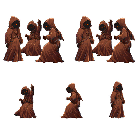 Sheet of 5 -Jawa Line Art Minis        - Officially Licensed Star Wars Removable    Adhesive Decal