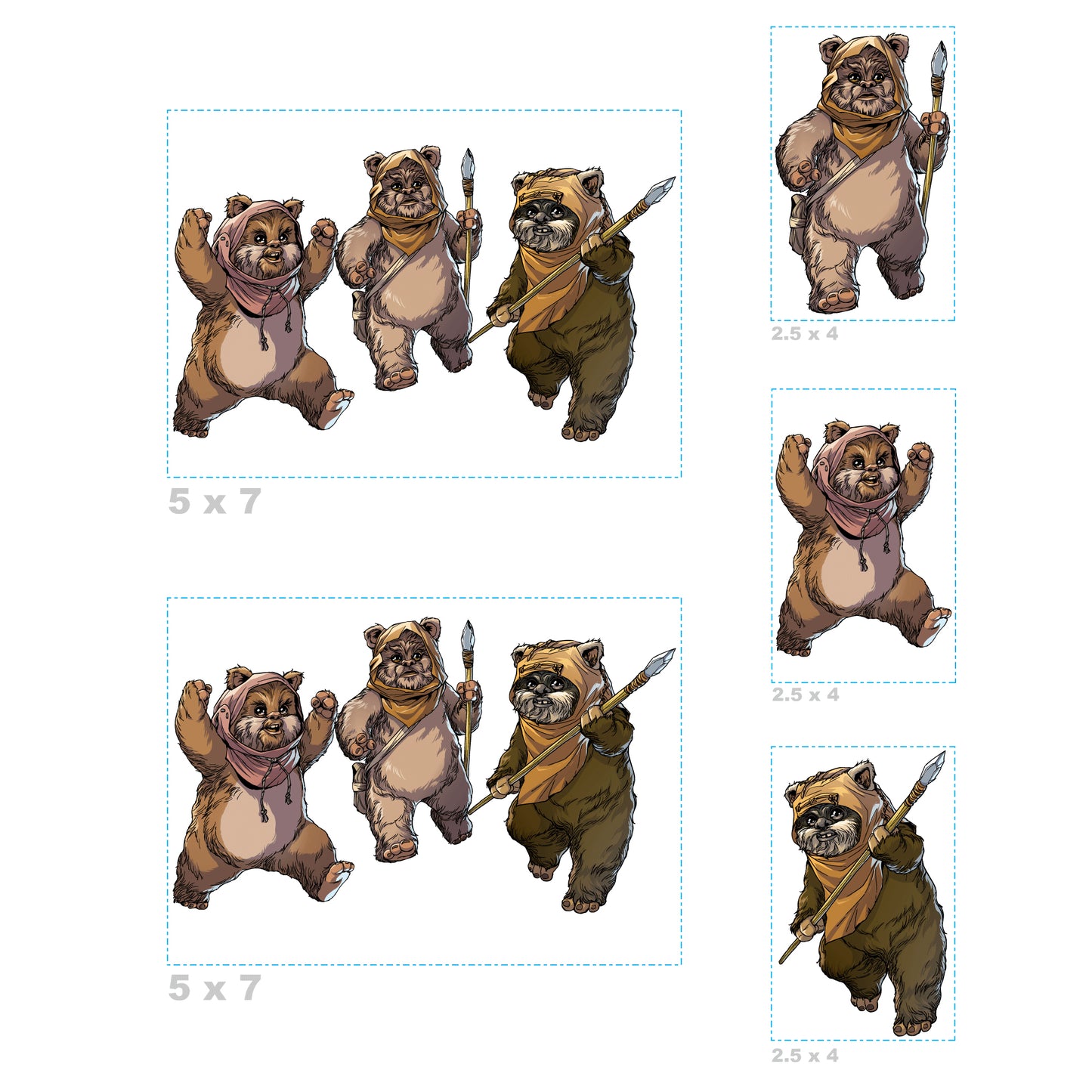 Sheet of 5 -Ewok Line Art Minis        - Officially Licensed Star Wars Removable    Adhesive Decal