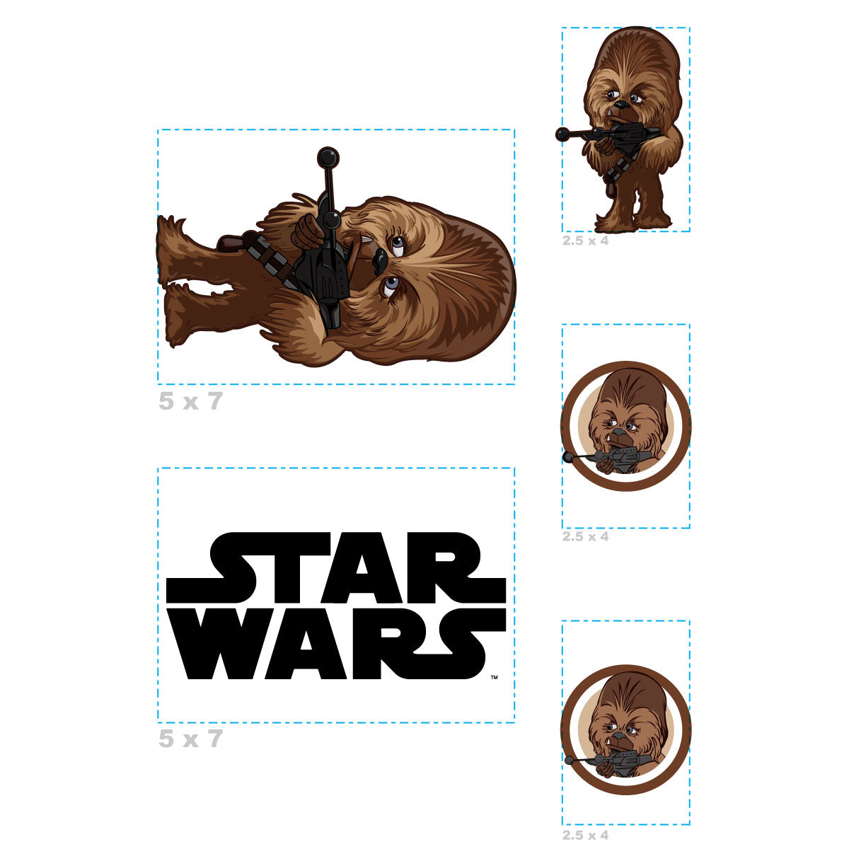 Sheet of 5 -CHEWBACCA POP ART Minis        - Officially Licensed Star Wars Removable    Adhesive Decal