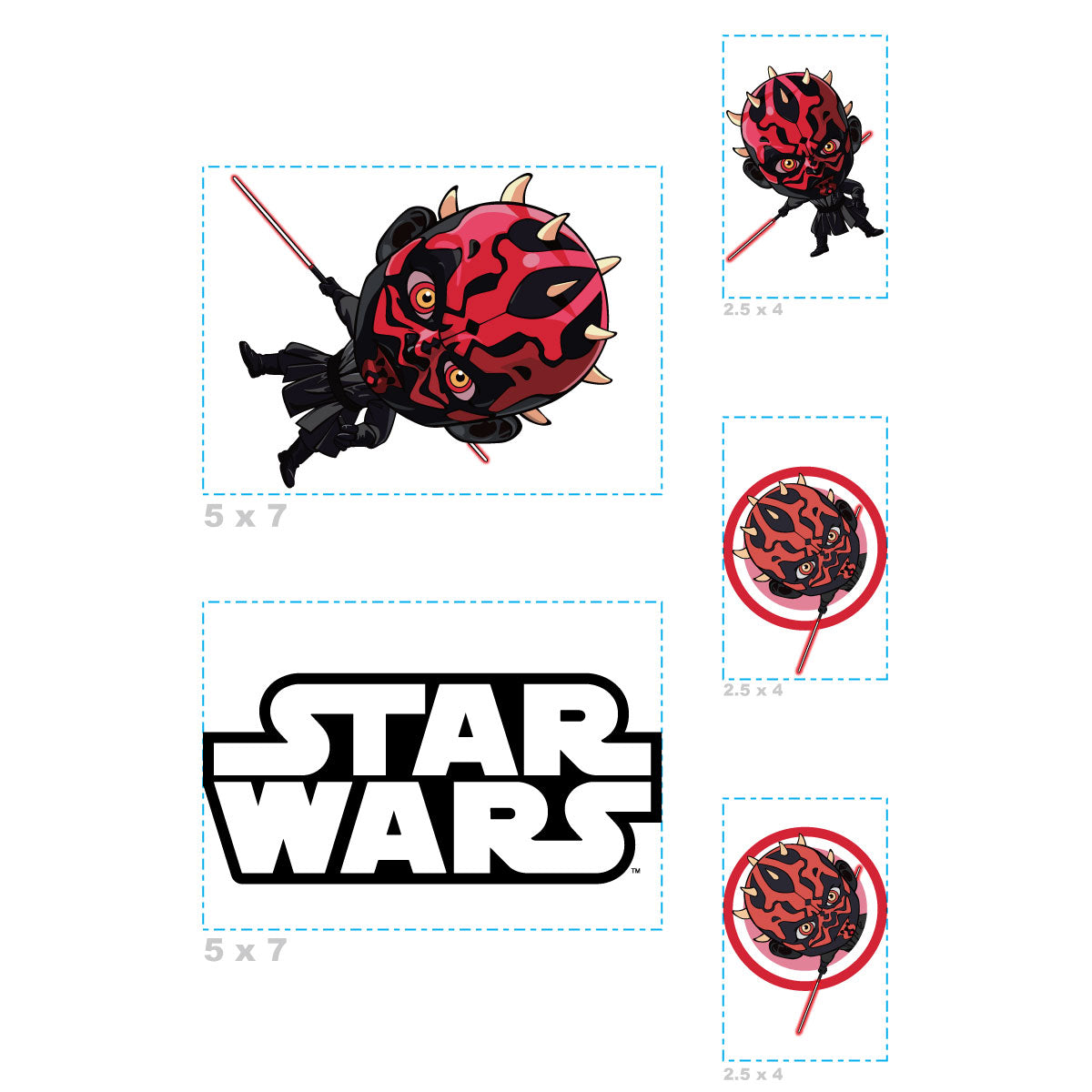 Sheet of 5 -DARTH MAUL POP ART Minis        - Officially Licensed Star Wars Removable    Adhesive Decal