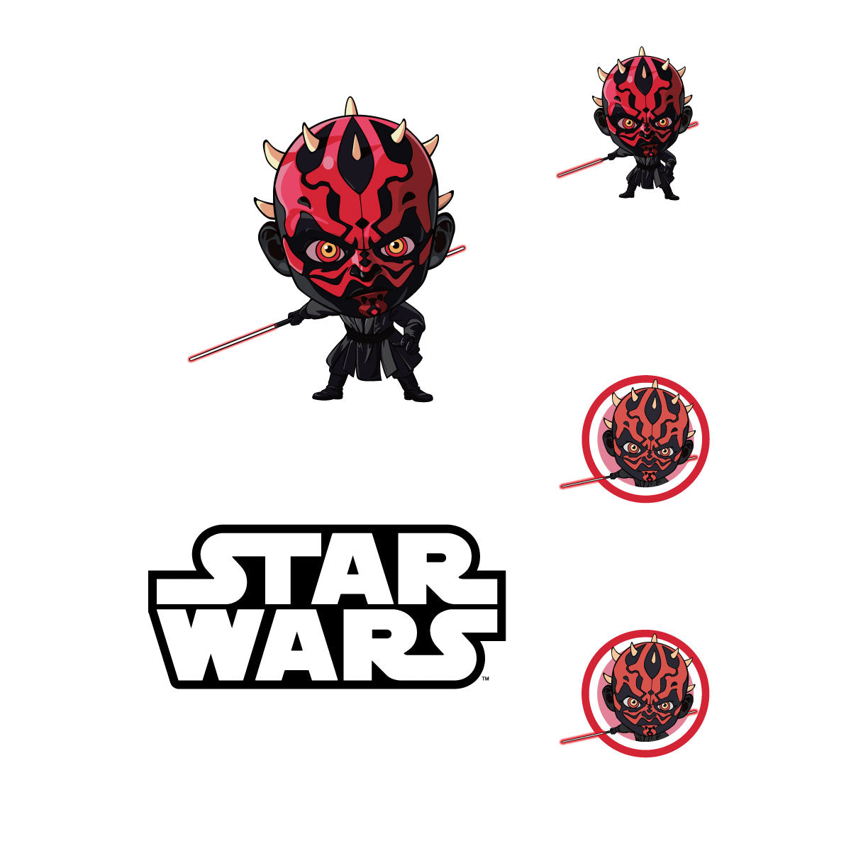 Sheet of 5 -DARTH MAUL POP ART Minis        - Officially Licensed Star Wars Removable    Adhesive Decal