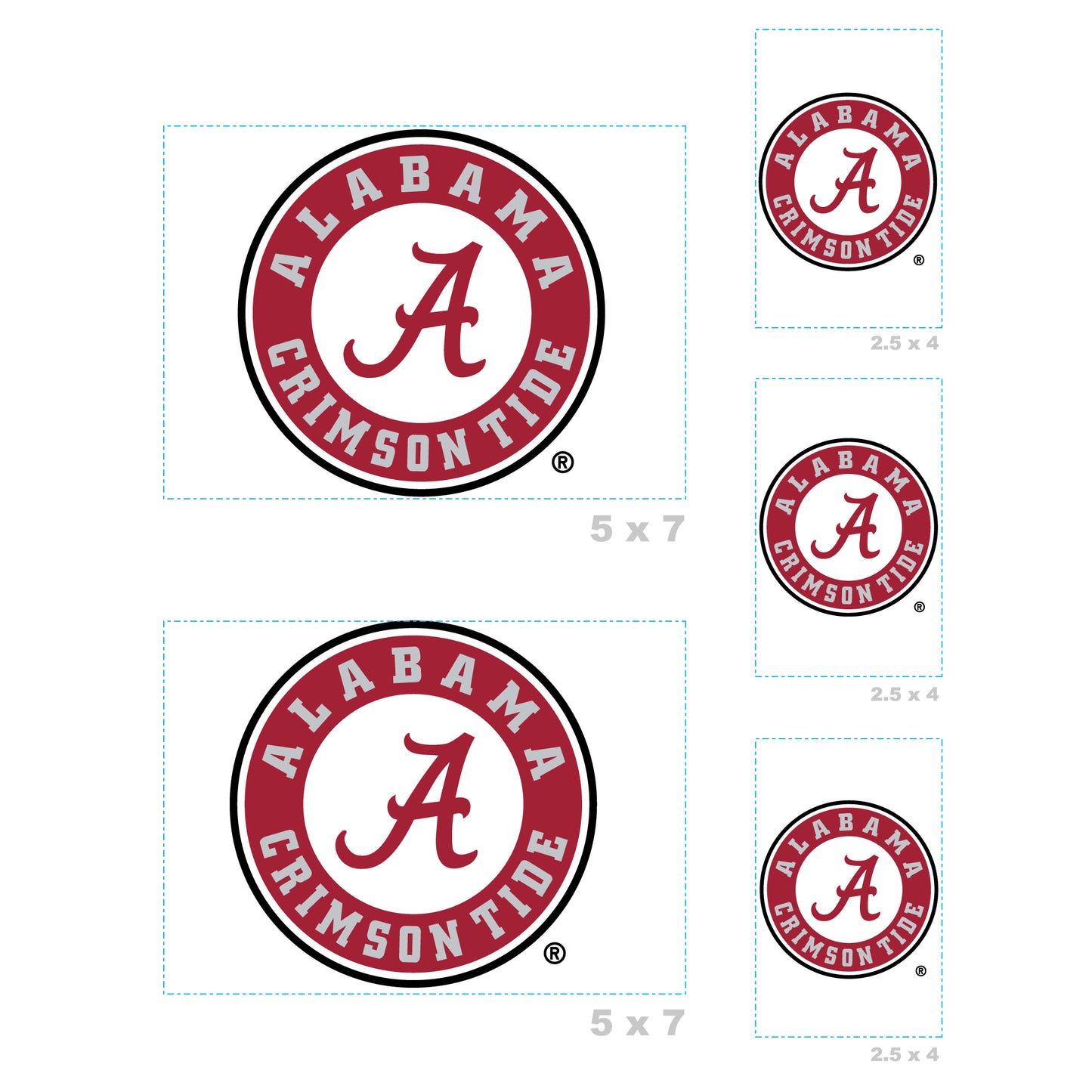 Sheet of 5 -U of Alabama: Alabama Crimson Tide  Logo Minis        - Officially Licensed NCAA Removable    Adhesive Decal