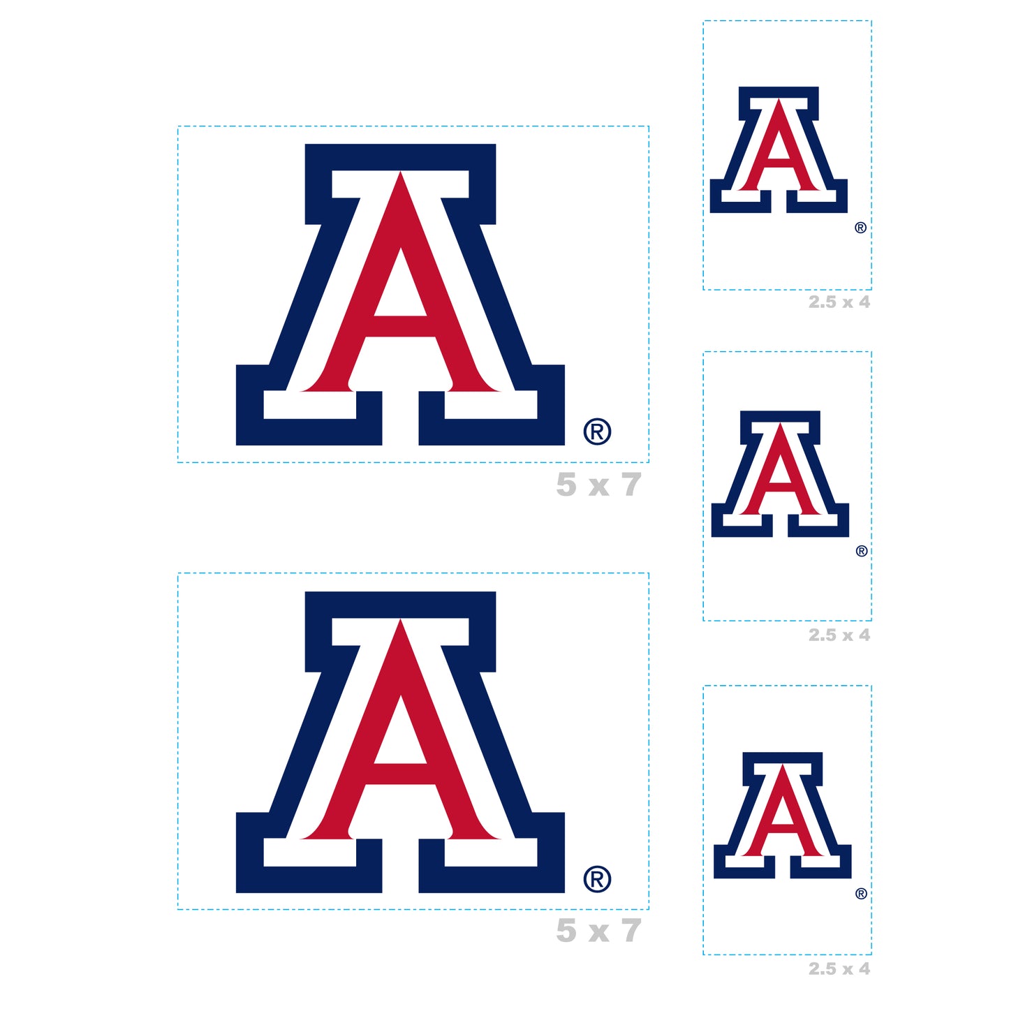 Sheet of 5 -U of Arizona: Arizona Wildcats  Logo Minis        - Officially Licensed NCAA Removable    Adhesive Decal