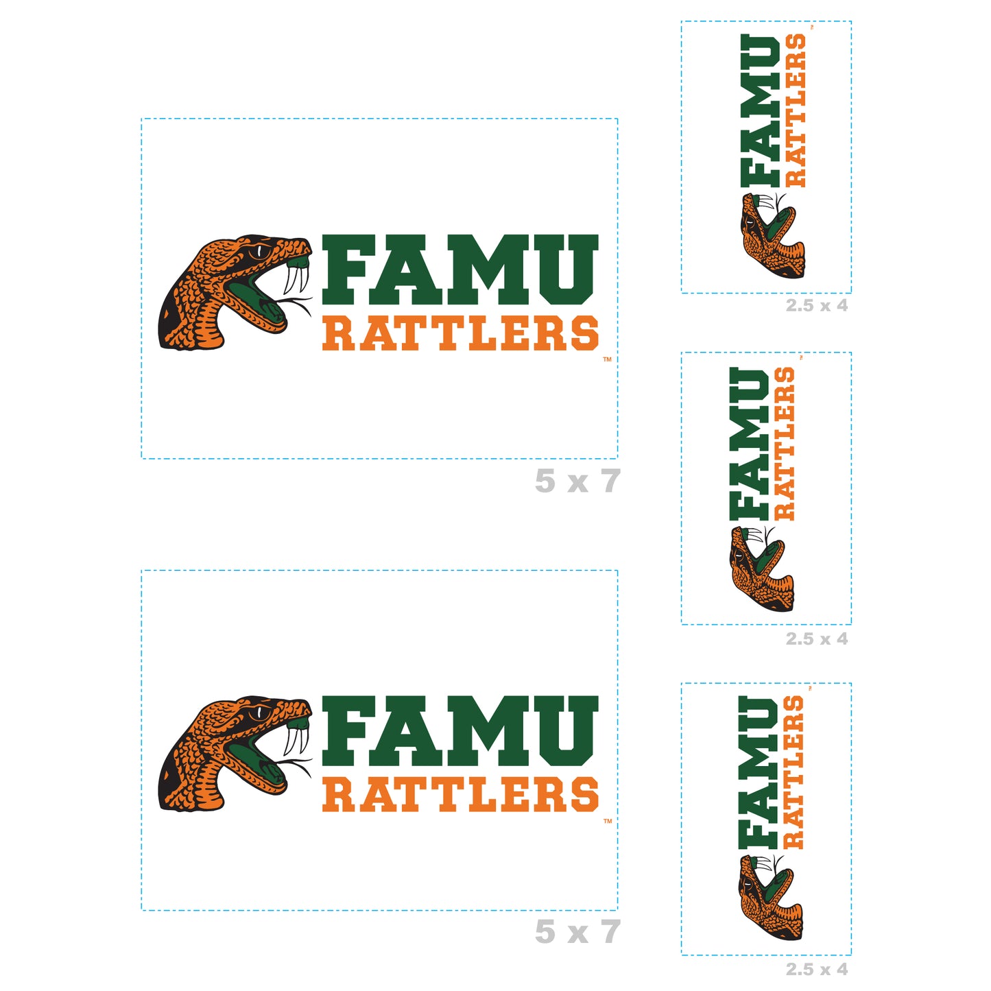 Sheet of 5 - Flordia A&M U: Florida A&M Rattlers  Logo Minis        - Officially Licensed NCAA Removable    Adhesive Decal