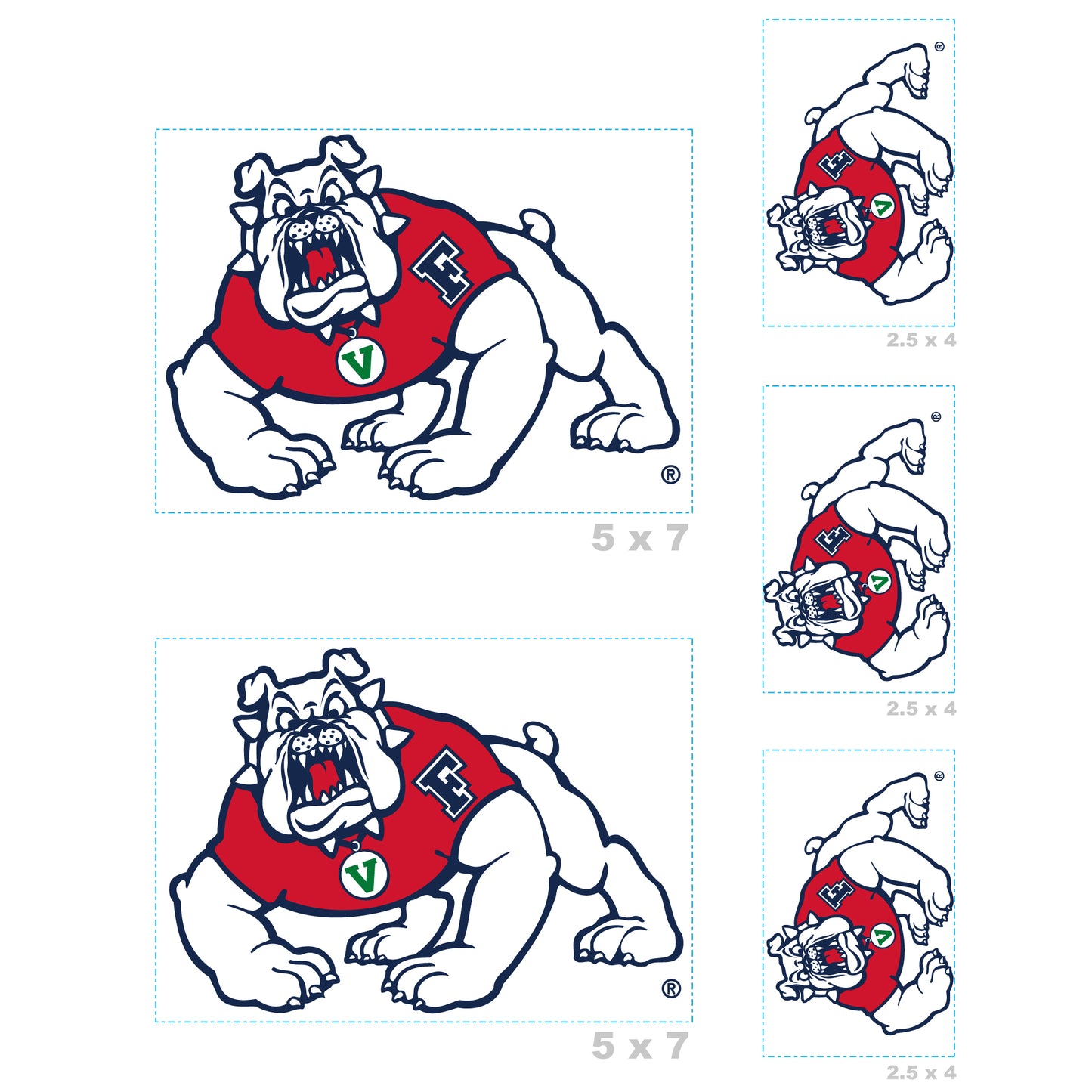 Sheet of 5 -Fresno State U: Fresno State Bulldogs  Logo Minis        - Officially Licensed NCAA Removable    Adhesive Decal